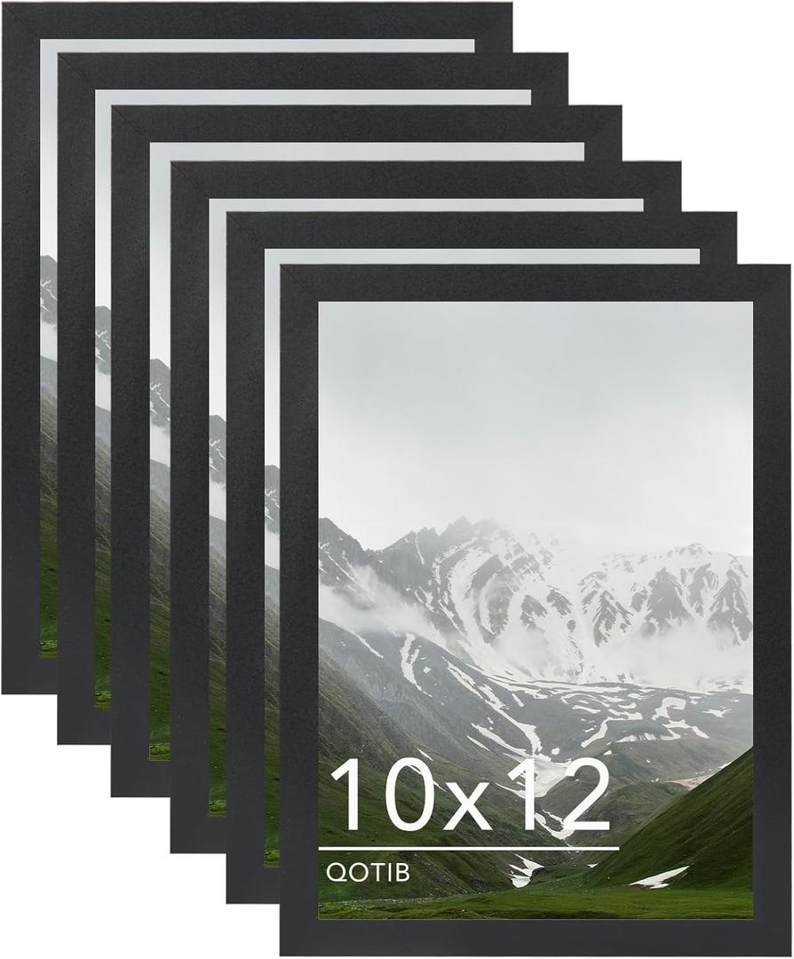 10x12 Picture Frame Black for Wall Mounting Set of 6, Horizontal and Vertical Formats for Wall Hanging, Wood 10x12 Frame, Black, 6 Pack