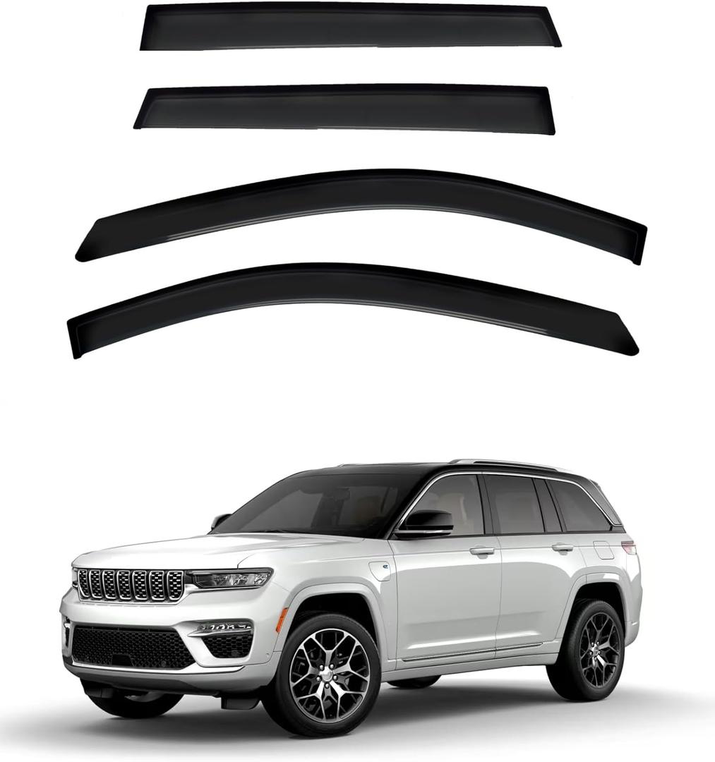 Window Visors, Vent Deflectors, Smoke, Outside-Channel Fits for Fits 2014-2023 Jeep Cherokee (4pcs/Set)