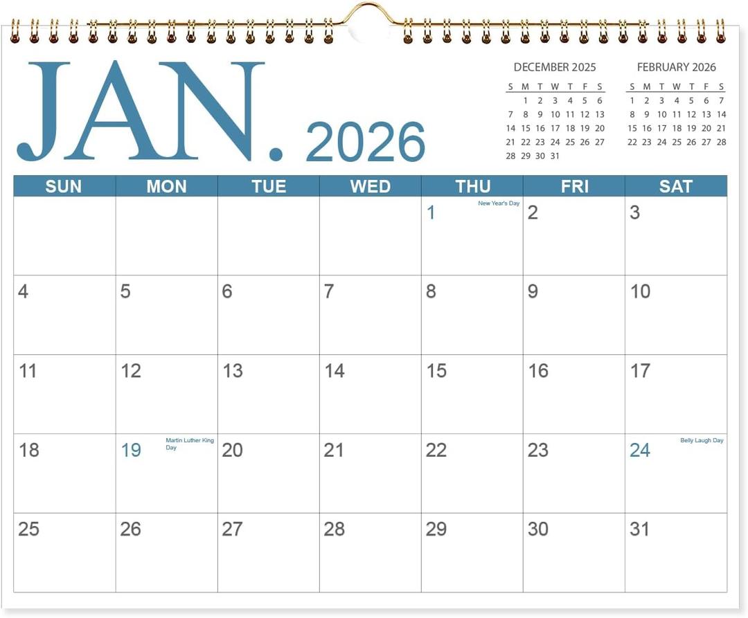 Calendar 2026-12 Monthly Wall Calendar 2026 from January 2026 to December 2026, 2026 Calendars, 14.5'' x 11.5'', Holiday Marked, Premium Paper for Organizing