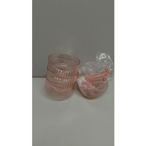 HKSZEH 4 PCS Ribbed Coupe Glasses Pink Plastic Champagne Coupe Cup 10oz Detachable Gold Rim Espresso Martini Glass Vintage Margarita Glassware Cocktail Glass for Wedding Bachelorette Party