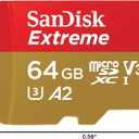 SANDISK 64GB Extreme microSDXC UHS-I Memory Card with Adapter - C10, U3, V30, 4K, 5K, A2, Micro SD Card - SDSQXAH-064G-GN6MA