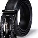 Dubulle Designer Men's Belts, Sliding Automatic Buckle Ratchet Dress Belt TOP Genuine Leather Strap Gifts (Waist Size 24'' to 38'', Belt 43''(110cm), Black Crocodile Hollow Buckle)