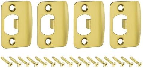 uxcell 4Pcs Door Strike Plate, 57mm x 45mm Stainless Steel Latch Deadbolt Replacement Lock Strike Plates for Door Frame Door Jamb Reinforcement, Gold