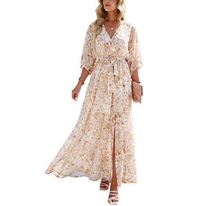ANRABESS Women’s Summer Loose Boho Flowy Wrap V Neck 3/4 Sleeve Floral Print Slit Beach Wedding Guest Long Maxi Dresses Floral Yellow White XX-Large ANRABESS Women’s Summer Loose Boho Flowy Wrap V Neck 3/4 Sleeve Floral Print Slit Beach Wedding Guest Long Maxi Dresses Floral Yellow White XX-Large