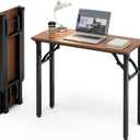 Frylr Small Folding Computer Desk  Portable 35.8 Inch Foldable Laptop Table, Collapsible and Compact for Easy Storage and Fast Setup, Lightweight for Small Spaces, Craft and Study Use, Dark Walnut