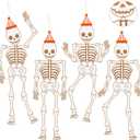 4 Pcs Large Halloween Jointed Skeleton Decoration Vintage Flat Paper Skeleton Decoration with Movable Joint Halloween Giant Cutout for Holiday Door Window Party, 55.12 Inch Tall