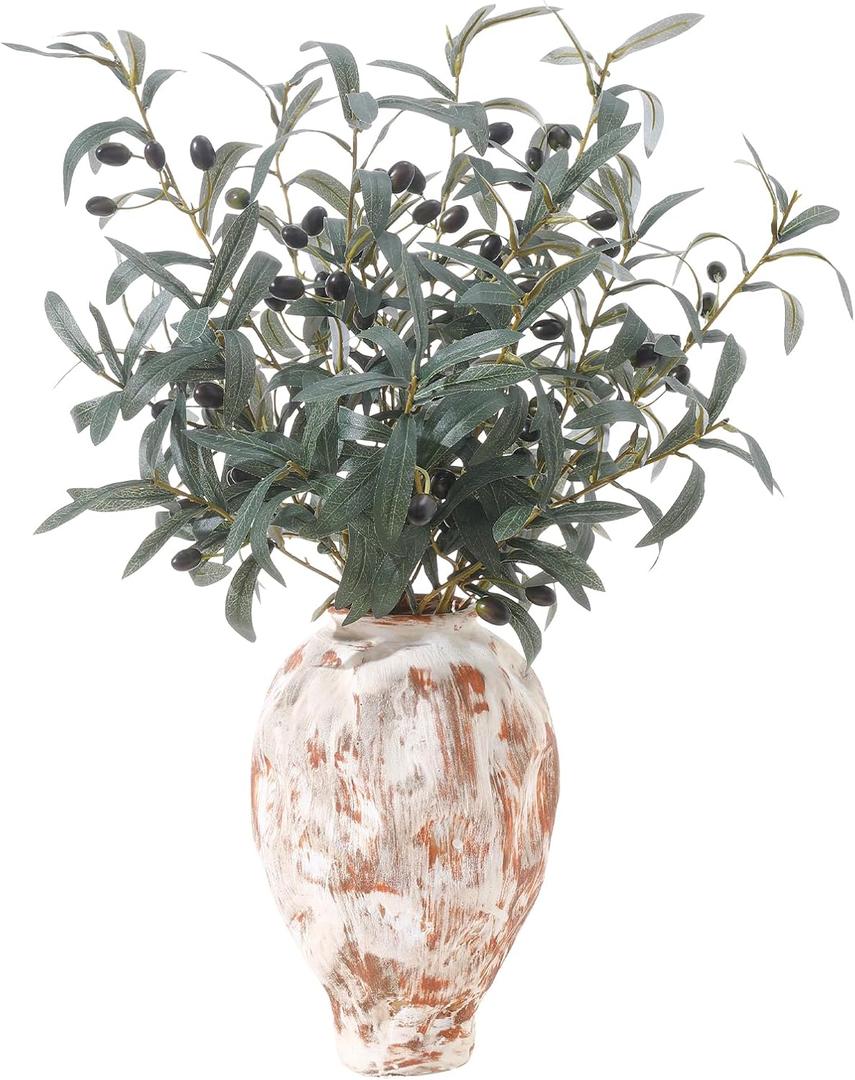 5pcs Artificial Olive Branches Stems with Green Plants Strips 31" Long Faux Olive Tree Branches for Vase Bouquets Wedding Decor Home Garden Decor DIY Floral Crafts