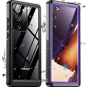 SPIDERCASE for Samsung Galaxy Note 20 Ultra Case Waterproof, [12FT Military-Grade Drop Protection] [IP68 Water Resistance] Full Body Heavy Duty Rugged Shock-Proof Case for Note 20 Ultra-Purple/Clear