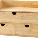 Wisuce Bamboo Desk Drawer Organizer, Desktop Organizer with Drawers Tabletop Storage Organization Box for Office Home Toiletries Supplies Vanity, No Assembly Required(1 with shelf-3 Drawers)