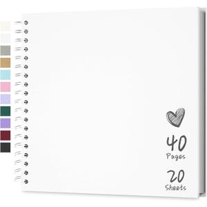 Scrapbook 10x10 Inch DIY Scrapbook Album Hardcover Kraft Paper Scrap Book Photo Albums 20 Sheets Memory Book for Family, Wedding (White)