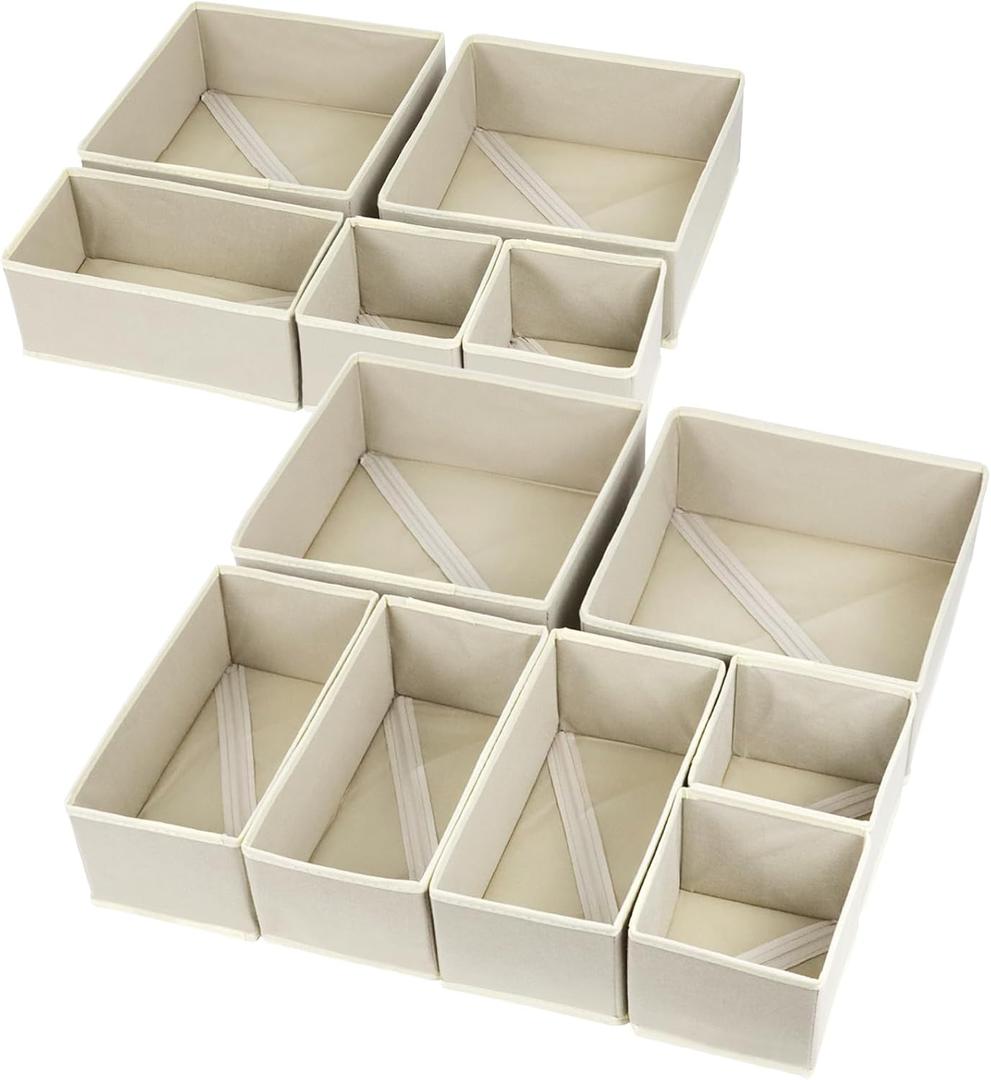 12 Pack Drawer Organizers, Drawer Dividers Storage Bins, Foldable Drawer Organizers for Clothing, Clothes Drawer Organizer for Underwear, Folded Clothes, Baby Clothing, Socks, Bra, Towels, Ties (Beige)