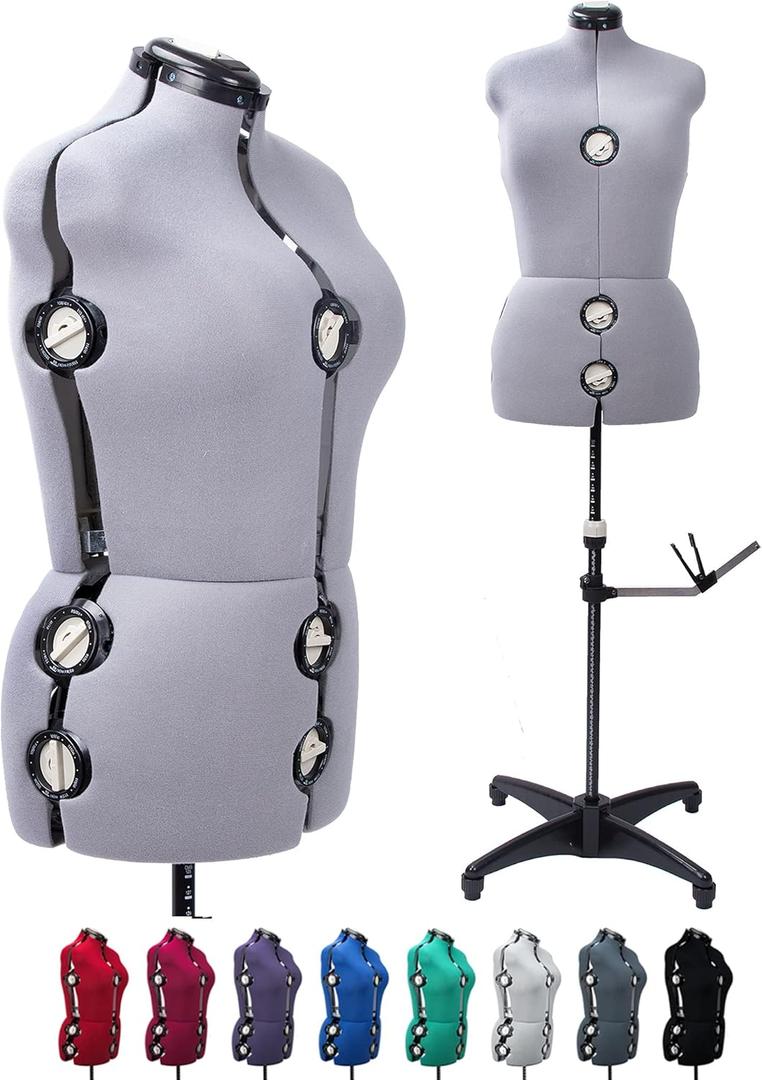 BHD BEAUTY Gray 13 Dials Female Fabric Adjustable Mannequin Dress Form for Sewing, Mannequin Body Torso with Tri-Pod Stand, Up to 70" Shoulder Height (Medium)