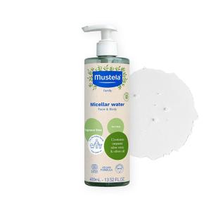 Mustela Certified Organic Micellar Cleansing Water -No-Rinse Natural Water Cleanser w/Olive Oil & Aloe Vera - For Baby, Kid & Adult - Fragrance Free, EWG Verified & Vegan -13.5 oz
