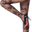 LABELLA Perfect Floral Patterned Sheer Pantyhose,Sexy Lace Tights For Women, L, Black