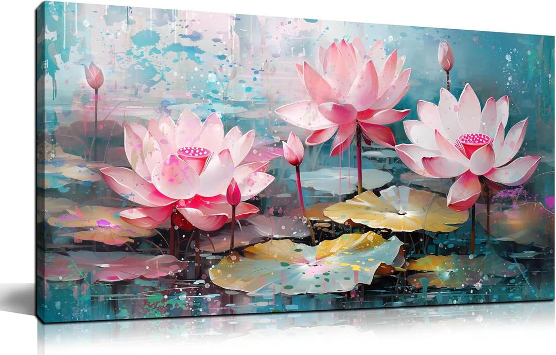 THRLVEART Lotus Bedroom Wall Decor for Women - Pink Flower Wall Decor for Bedroom - Modern Wall Art for Living Room Size 20" x 40"