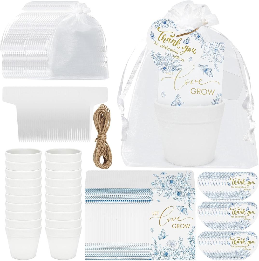 Cinrobiye 50 Sets Let Love Grow Wedding Favors for Guests Seed Packet Bags (Seed Not Include) with Tags & Labels Flowerpot for Bridal Shower Party Favors Bulk Wedding Souvenirs for Guests(Blue Floral)