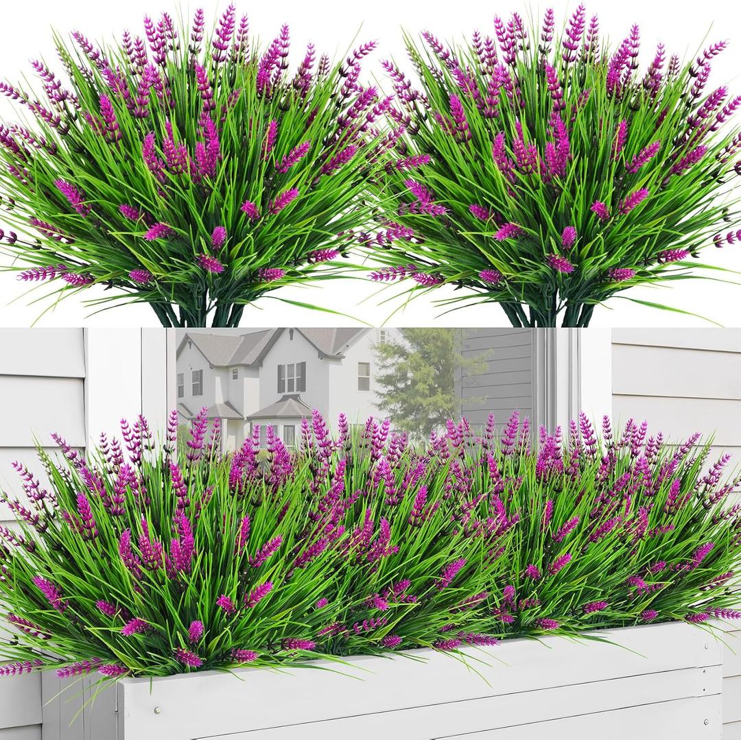 Bassion 24 Bundles Fake Lavender Artificial Flowers for Outdoors, Fuschia