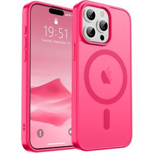 SUPFINE Magnetic for iPhone 15 Pro Case (Compatible with MagSafe) (Military Grade Drop Protection) Slim Translucent Matte Shockproof Phone Cover,Hot Pink