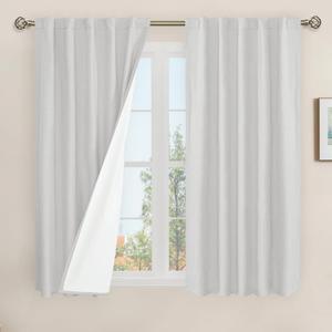 LAMIT Natural 100% Blackout Linen Curtains, 45 Inches Linen Textured Thermal Bedroom Curtains Back Tab and Rod Pocket Neutral Panels with White Liner for Farmhouse, 1 Panels, 42 x 45 Inch, Light Grey