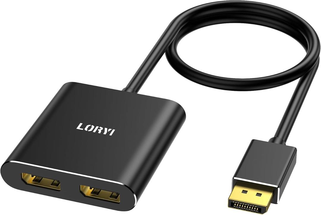 Displayport to Dual DisplayPort Splitter Adapter,4K60Hz MST Displayport hub 1 in 2 Out Display Port for Dual Monitors,DP1.4 Display Port Splitter for Desktop, Laptop,Extend Display