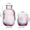 LCORMAG Pink Rose Flower Vintage Bedside Water Carafe and Glass Set, 15 oz Clear Glass Water Carafe with Tumbler for Bedroom Nightstand, Fruit Juice Milk Carafes, Mouthwash Decanter for Bathroom