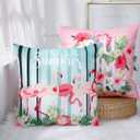 4 Pcs Flamingo Throw Pillow Covers Decorative Pink Bird Pillowcases Tropical Leaves Cushion Covers for Sofa Couch Summer Holiday Home Decor (Flamingo, 20" x 20" Pack of 4)