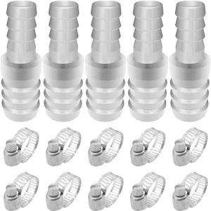 15Pcs Hose Barb Reducer 3/4 Inch to 1/2 Inch Barb Hose Reducing Fittings with Hose Clamps, Stainless Steel Hose Barb Reducer Splicer Mender Union Adapter for Air Water Fuel