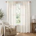 Linen Curtains 96 Inches Long 2 Panel Set,Modern Farmhouse Floral Pattern Taupe Sheer Pleated Light Filtering Curtains for Living Room Dining Room (50"W x 96"L (Pack of 2))