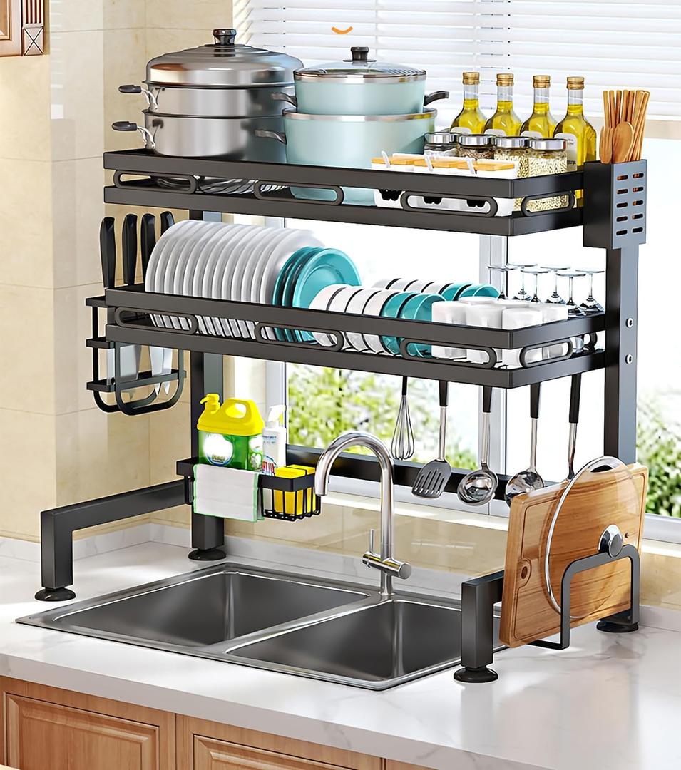 Dish Drying Rack Kitchen Organizers Storage Drying Rack Over Sink Dish Drying Rack Under Sink organizer3 Tier Dish Strainer with Storage Basket