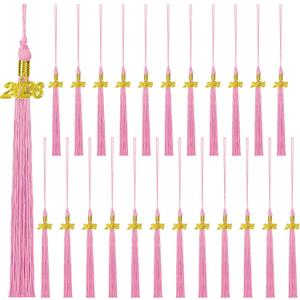 24 Pieces 2026 Graduation Tassel, Graduation Cap Tassels Decoration with 2026 Year Gold Date Charms, Grad Gifts for 2026 Year Grad Ceremonies Souvenir, Pink