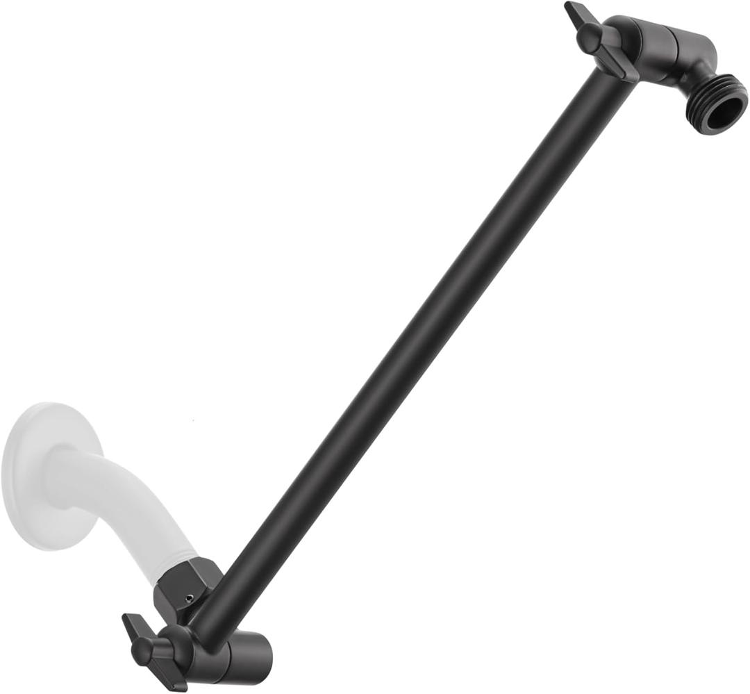 11 Inch Adjustable Shower Head Extension Arm With Locking Set Screw, Singing Rain Brass Matt Black Angle Height Adjustable, Easy To Install, G1/2 Universal Connector Compatible (Matt Black)