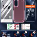 LeYi for Samsung Galaxy A14-5G Phone Case: Samsung A14 5G Case with Glass Screen Protector, Dual Layer Heavy Duty Shockproof Cell Case Cover Funfa para Android Mobile A 14 5G Telephone, Red Pink