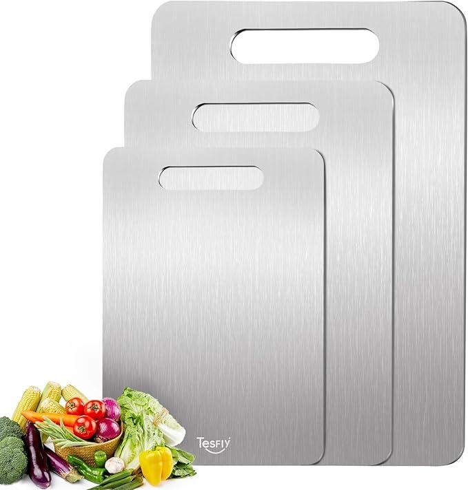 3 Pack Titanium Cutting Boards for Kitchen,100% Pure Titanium, Cutting Edge Hygiene & Durability, Double-sided food-grade Cutting Board For Meats Fruits And Vegetables, Easy to Clean (M+L+XL)