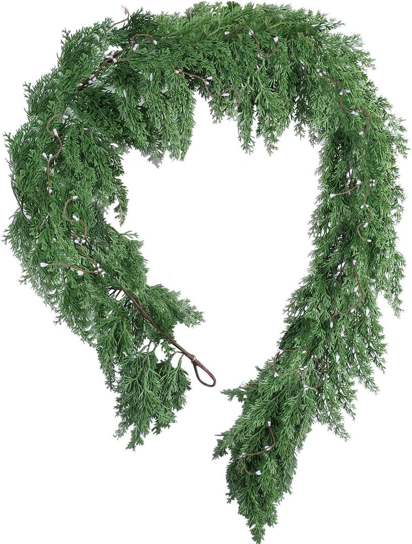 Christmas Garland 6 Ft Lifelike Artificial Cedar and Cypress Garland for Indoor Outdoor Christmas Decor on Mantel Stair Porch and Table