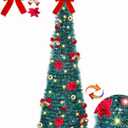 [ Timer ] 5 Ft Pop Up Christmas Tinsel Tree, Blue Collapsible Christmas Tree with 50 LED Color Light 18 DIY Ball Ornaments Bowknot Gift Boxes Battery Operated Pencil Xmas Tree Decor Indoor Home
