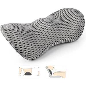 Agokud Lumbar Pillow, Lumbar Support Pillow for Office Chair and Car Seat, Memory Foam Back Support Pillow for Lower Back Pain Relief, Adjustable Back Pillow for Rest, Sleeping, Travel(Grey)