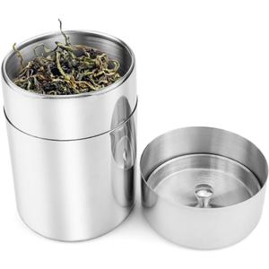 Tea Tin Canister, Storage Cup, Stainless Steel Storage Container with Airtight Double Lids, Kitchen Cup for Tea Coffee Sugar Seasoning Storage (Small)