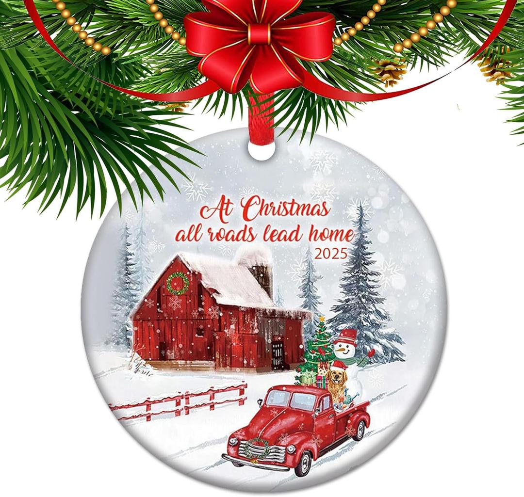 All Roads Lead Home Ornament 2025 Family Sentimental Reunion Keepsake Ceramic Tree Decor Family Memory (C7)