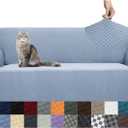 YEMYHOM Couch Cover Latest Jacquard Design High Stretch Sofa Covers for 3 Cushion Couch, Pet Dog Cat Proof Slipcover Non Slip Magic Elastic Furniture Protector (Large, Light Blue)