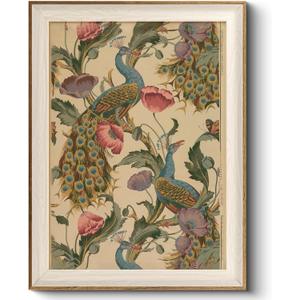 HUARCEY Framed Canvas Wall Art Vintage Peacock, vine with poppies floral Print Decor, Peacock Art Print Bird Wall Art 12x16 inch, for Bedroom Bathroom Living Room Decor