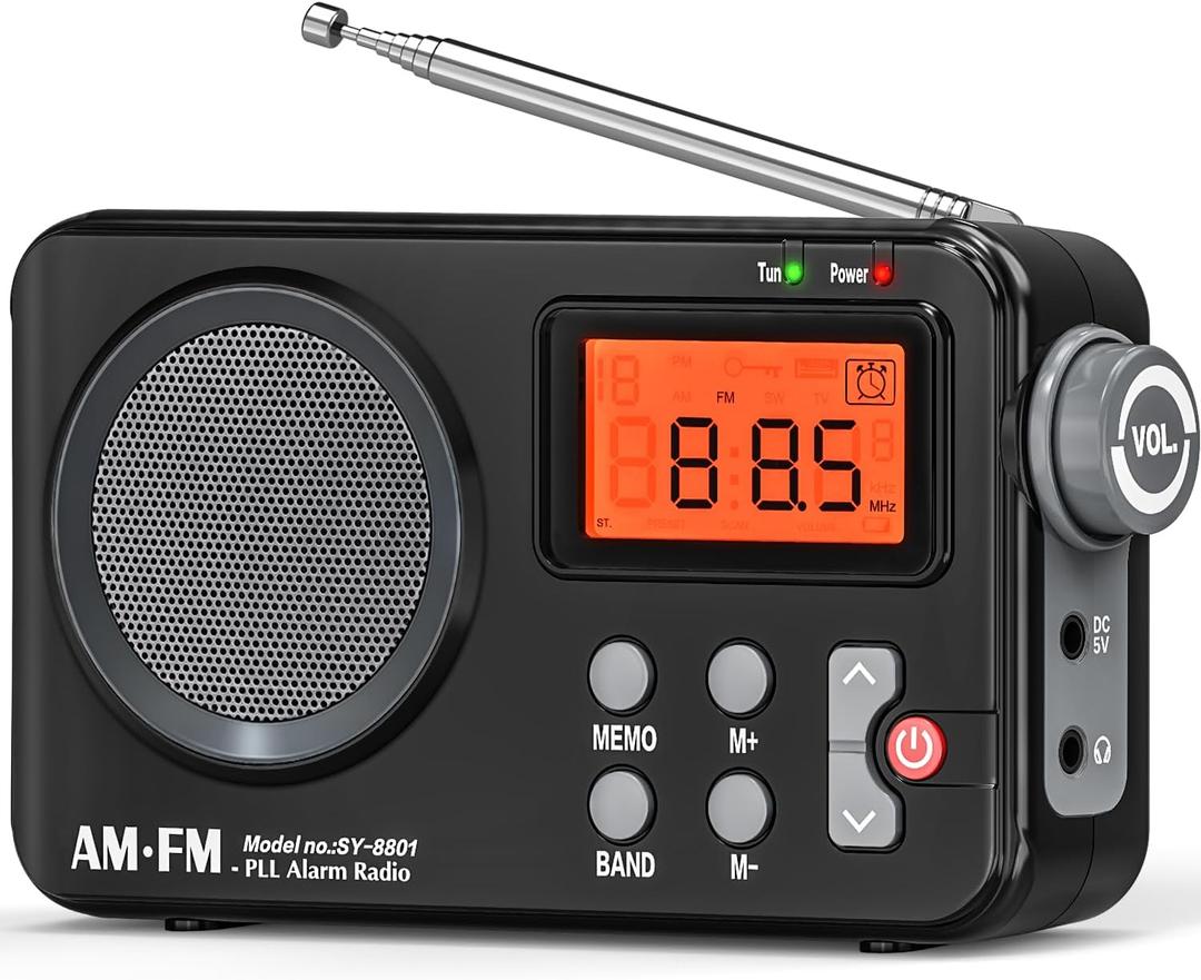 Goodes Portable AM FM Radio, Transistor Radio with Large Display, Alarm Clock, Sleep Timer and Headphone Jack, 4AA Battery Operated or Plug in Wall, for Home, Outdoor, Emergency