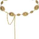 Women Western Concho Chain Belt - Fashion Gold Metal Waist Cowgirl Belt for Dresses Jeans
