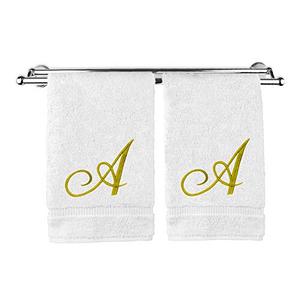 Monogrammed Hand Towel, Personalized Gift, 16 x 30 Inches - Set of 2 - Gold Embroidered Towel - Extra Absorbent 100% Turkish Cotton- Soft Terry Finish - for Bathroom, Kitchen and Spa- Script A White