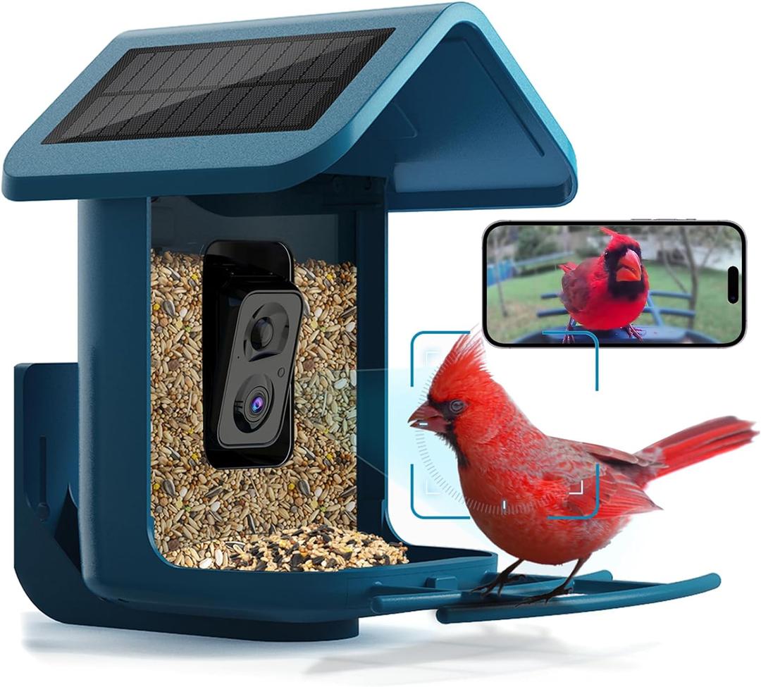 Bird Feeder with Camera Solar Powered : Smart Camera Bird Feeder 2K Live Feed Cam for Outdoor Backyard - Ai Identify Auto Capture Videos Pictures, Gifts for Birdlover Mom Dad, 2.4GHz WiFi (Blue)