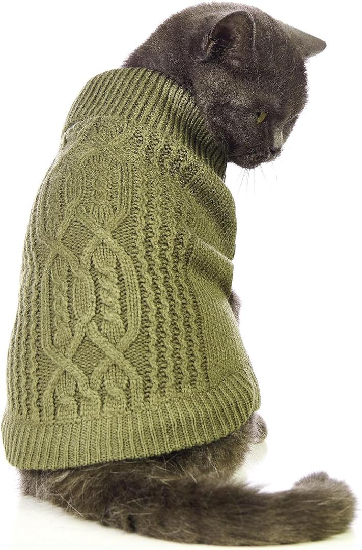 Stretchy Cat Sweater - 17 Colors & 6 Sizes | Snug Winter-Ready Knit for Boy/Girl Cats & Kittens (Olive Green, X-Small)