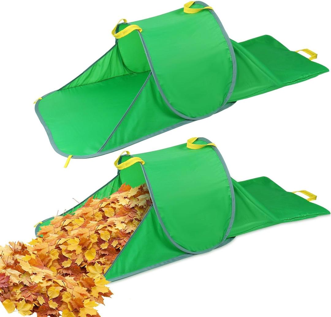 2 Pack Leaf Collector Bags with Dustpan Design, Portable Pop Up Lawn and Leaf Bags, Reusable Yard Garden Waste Bag with Handle for Leaves Lawn Trash