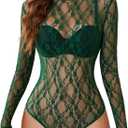 Avidlove Lace Bodysuit for Women Sexy Mock Neck Top Sheer Long Sleeve Shirts Going Out Outfit Clubwear, M