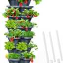 Strawberry Vertical Planters Tower Garden, 7 Tiered Stacking Herb Vegetable Planter with Support Pole Indoor and Outdoor - Dark Grey