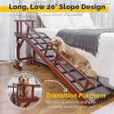 Dog Ramp for Bed or Couch, Wooden Pet Ramp with 20 Gentle Slope, Removable Side Rails, Non-Slip Surface, Top Platform & Wheels, Safe Bed Ramp for Small, Large & Senior Dogs, 74" Long, Mahogany