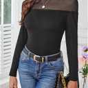 GORGLITTER Women's Turtleneck Long Sleeve Fall Tops Y2K Dressy Mock Neck Sexy Sheer Mesh Casual Going Out Tees Top 2025 (Black, XL)